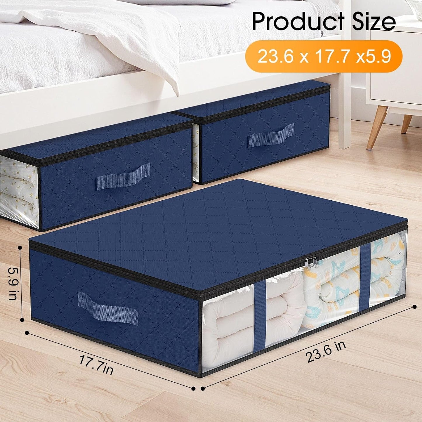 StorageRight Under Bed Storage Bins, 4-Pack 40L Foldable Fabric Storage Bags with Transparent Window, Breathable Organizer for Clothes/Blanket/Comforter/Quilt, Blue