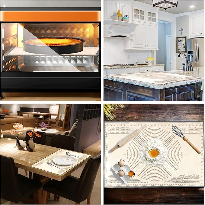 Extra Large Silicone Pastry Mat 34x26 Inch - Nonstick Baking Mats with Measurements, Great for Dough Rolling, Pastry, Pie Crust, Fondant, Cookies, Bread, Pasta, Pizza, Counter Mat