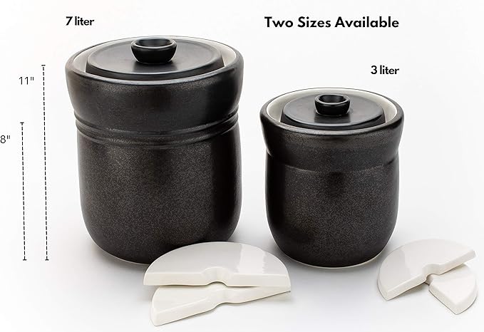 TOMO Fermentation Crock with Weights - Ceramic Sauerkraut Pickling Crock - Stoneware Kombucha Brewing (3L)