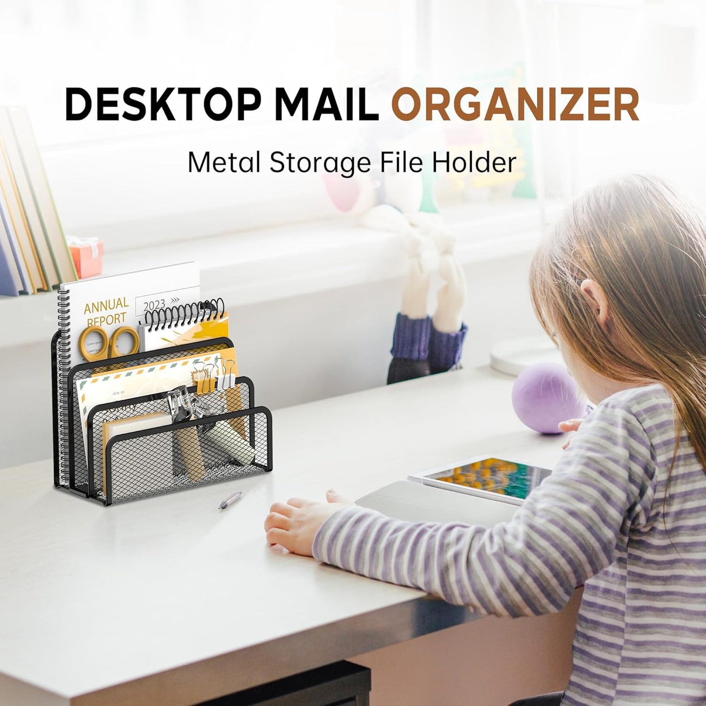 SUPEASY Mail Organizer for Desk, Mesh Metal Mail Holder Countertop with 3-Slot, Letter Sorter File Holder, Office Envelope Organizer for Mails (Black)