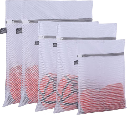 Kimmama Laundry Mesh Wash Bags, Lingerie Bags for Washing Delicates, White Net, Grey Zipper, 2XL,2L & 1M