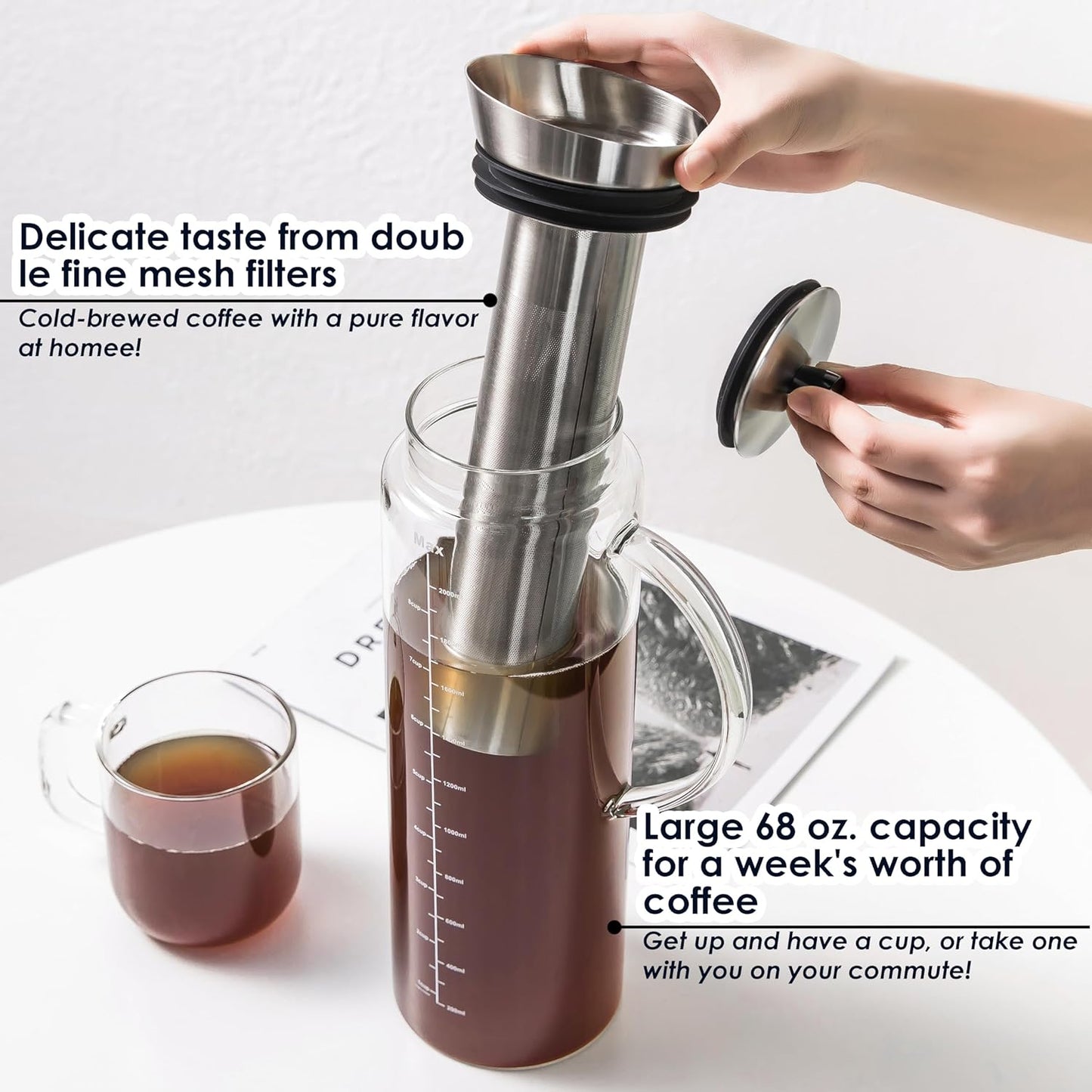 Aquach 68 Oz Cold Brew Coffee & Iced Tea Maker – Airtight Lid for Freshness Up to 2 Weeks, Dishwasher Safe