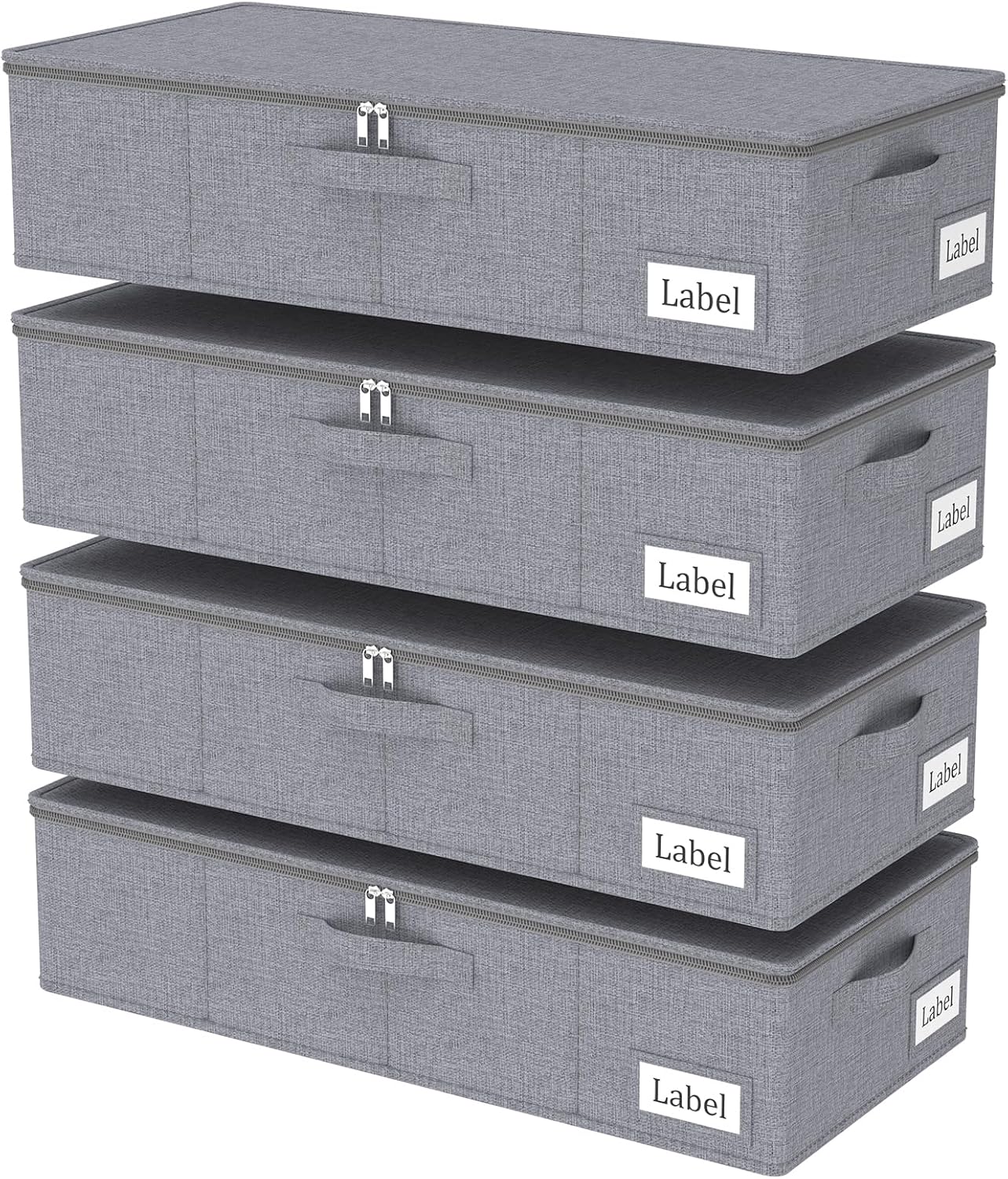 Yawinhe Underbed Bags, Storage Containers Bags with Lid, Foldable Blanket Bins, with Sturdy Zipper und Label Holders, for Clothing, 23.6''Lx11.8''Wx6''H, 4 Pack, Grey