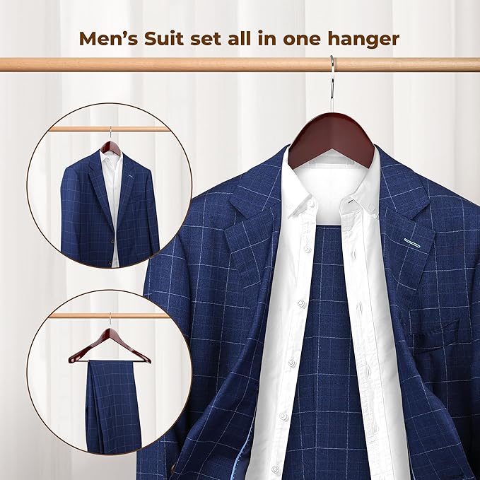 Coat Hanger 8-Pack, MEQUTION Wood Hangers Trouser Hangers Extra Wide Shoulder Wooden Hangers for Heavy Coat, Sweater, Skirt, Suit, Pants, Retro Finish (Cherry)