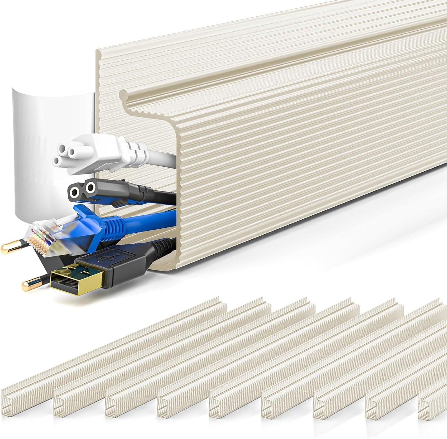 YECAYE 157in Cable Management, Cord Organizer,Easy Install Self-Adhesive Cable Organizer,Cord Management, Desk Wire Holder for Office Organization,Child and Pet Proofing, Beige