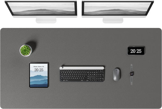 Aothia Leather Desk Pad Protector, Office Desk Mat, Large Mouse Pad, Laptop Desk Pad, Non-Slip PU Leather Desk Blotter, Waterproof Desk Writing Pad for Office and Home (Gray, 47" x 24")