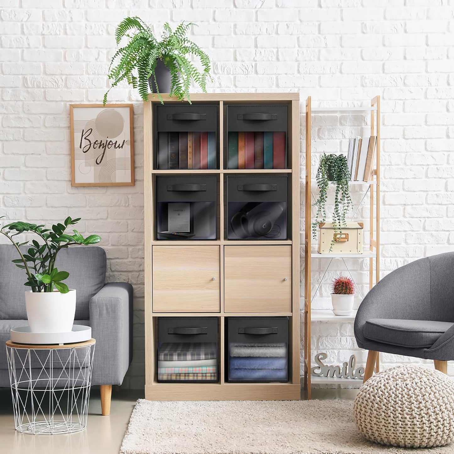 Sorbus 13 Inch Storage Bins with Clear Window - 6 Foldable Baskets for Organizing Clothes, Toys, Books - Sturdy Collapsible Fabric Storage Cubes with Handle - Storage Baskets for Shelves, Closets