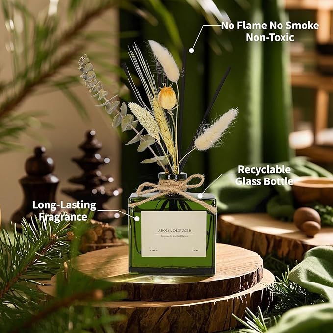 Reed Diffuser, 6.09 oz Jasmine Lily Scent Diffuser with Sticks & Dried Flowers, 120 Days Long Lasting reed diffusers for home, Elegant fragrance for Bathroom Bedroom Office Decor, Air fresh