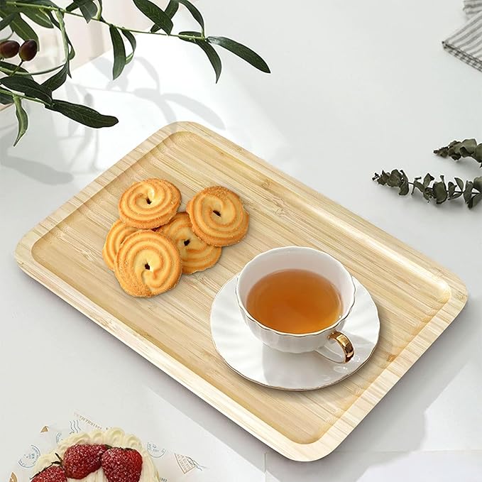 Aoheuo Bathroom Counter Tray, 10 inches Long, 7 inches Wide, 0.6 inches High, Bamboo Decorative Tray for Bathroom, Kitchen Sink and Vanity