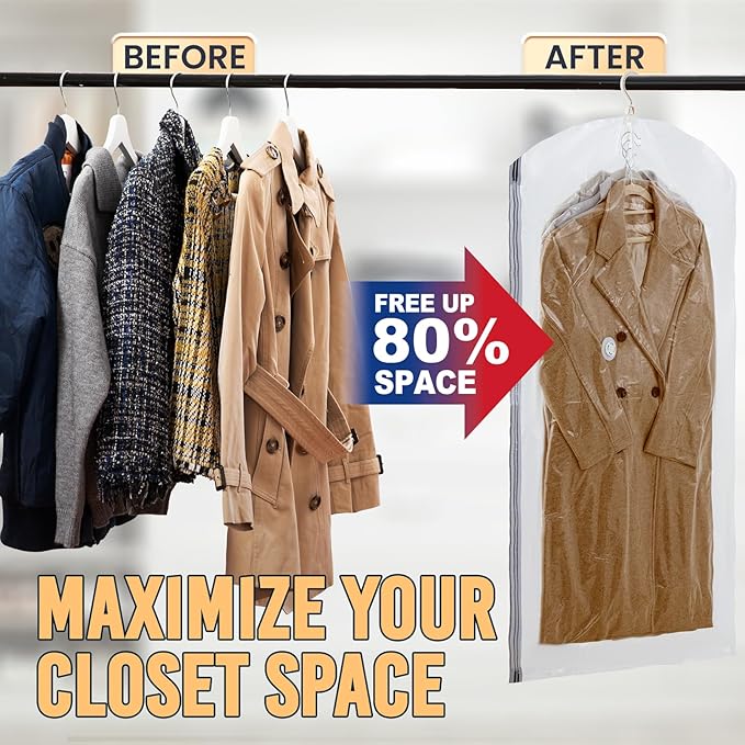 TAILI Hanging Vacuum Sealer Storage Space Saver Bags with Electric Air Pump for Clothing, for Coats, Closet Organizers, 2 Long 2 Short Clear