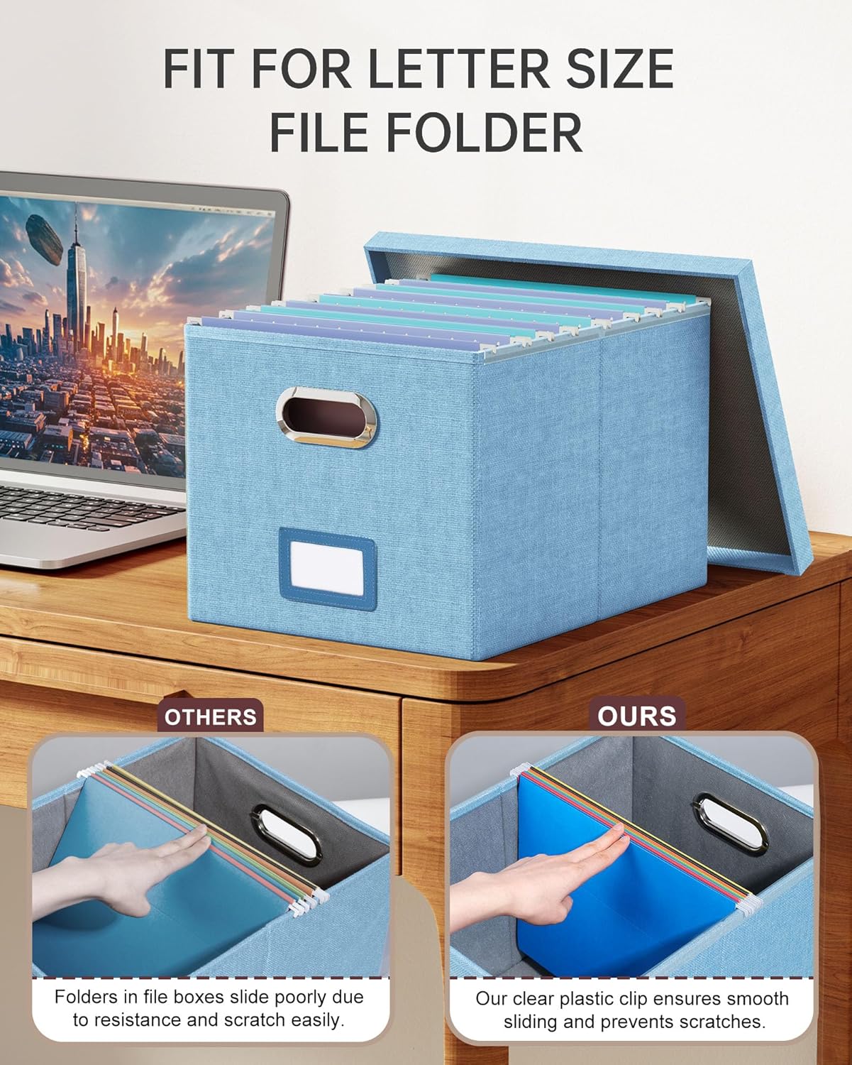 Oterri File Organizer, File Box, File Cabinet for Letter File Folder Storage, Portable Storage Bins with Lids for Office/Decor/Home,Document Organizer, 1 Pack,Sky-blue-Box Only