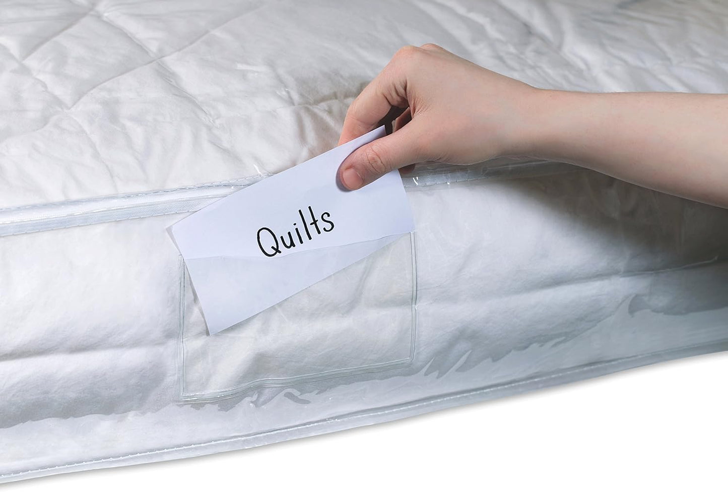 Masirs Clear Underbed Storage Bag, Durable Vinyl Material to Shield Your Contents from Dust, Dirt and Moisture, Easy Gliding Zipper for Easy Access and Label Pocket for Easy Identification, (2-Pack)