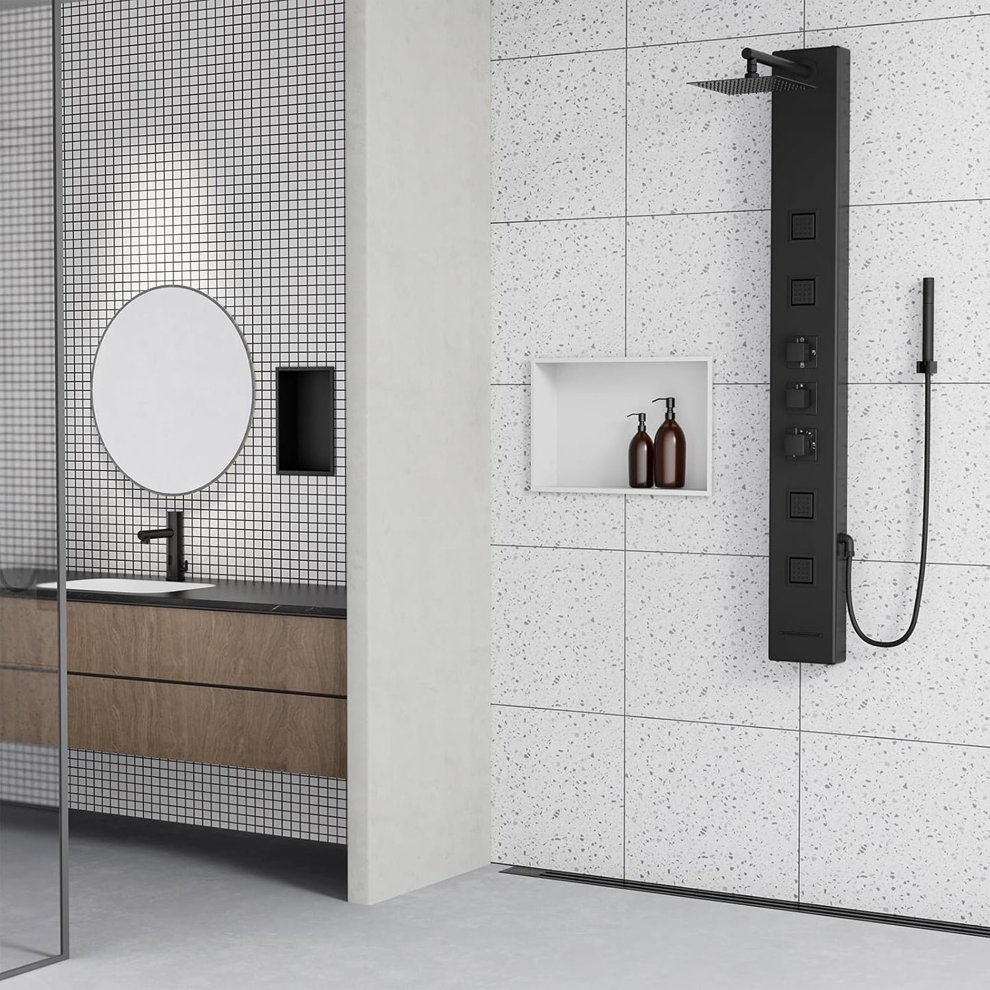 Achelous Stainless Steel Insert Shower Niche 18" X 12" NO Tile Needed, Recessed Shower Shelf Organizer, Matte White