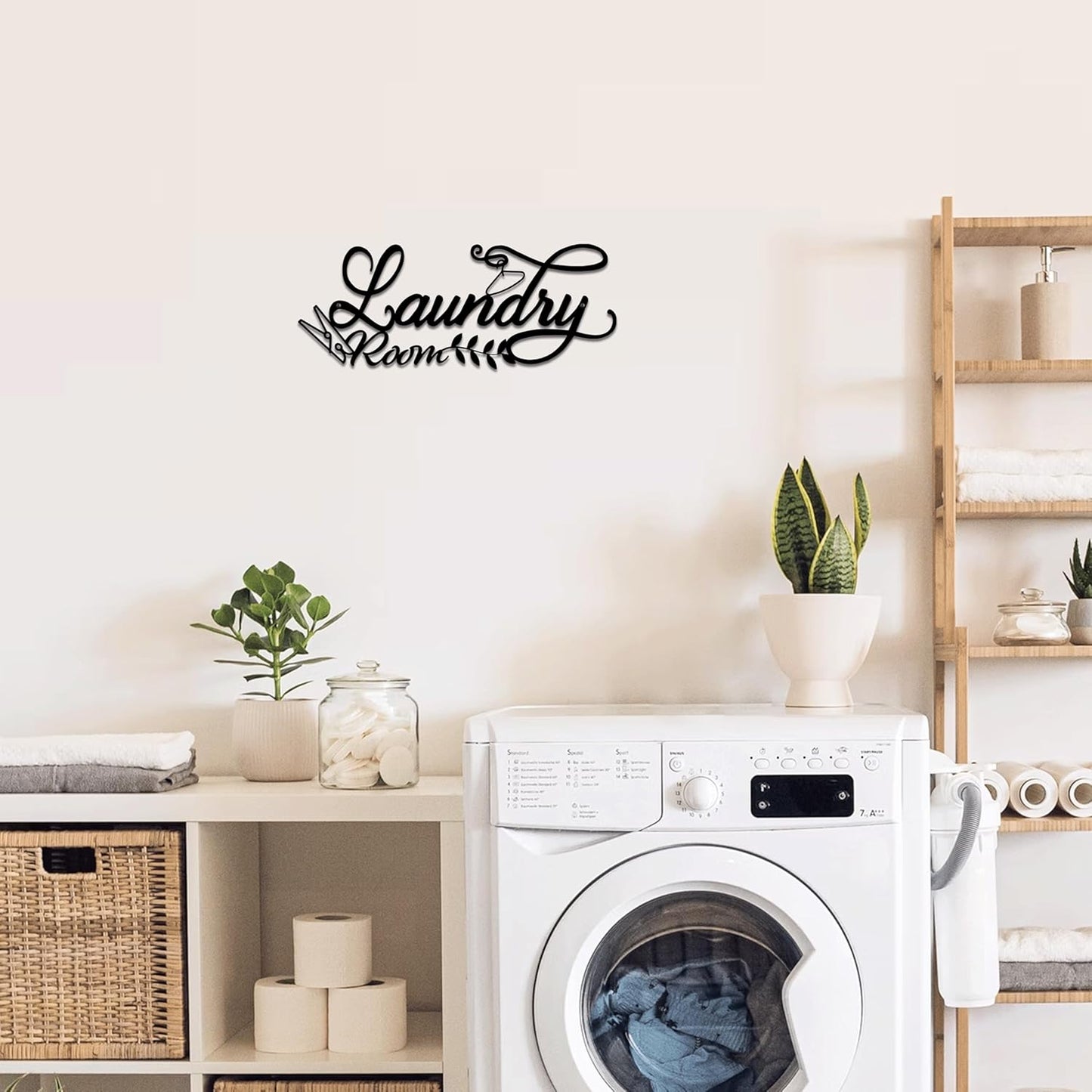 Farmhouse Black Metal Laundry Wall Organizer - Rust-Proof Utility Room Decor, Vintage Laundry Room Wall Art for Home, 15.7x6.2 Inch