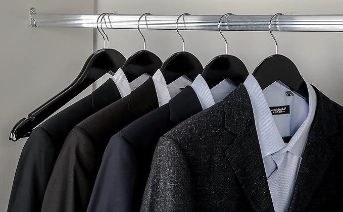 TOPIA HANGER Wooden Hangers 20 Pack, Black Wood Coat Hangers for Closet with Non-Slip Pants Bar, 360° Swivel Hook and Shoulder Notches for Camisole, Suit, Jacket, Pants-CT34B20