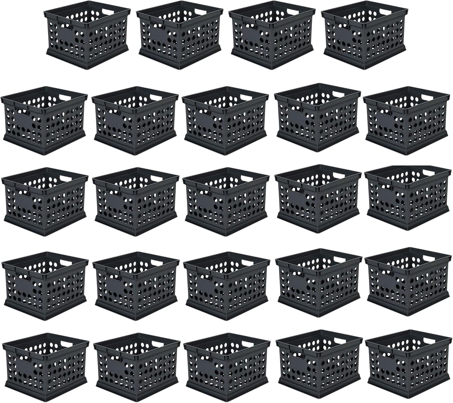 Sterilite Stackable Plastic Storage Crate Bin Organizer File Box with Handles for Home, Office, Dorm, Garage, or Utility Organization, Black, 24-Pack