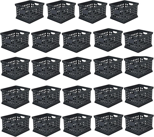 Sterilite Stackable Plastic Storage Crate Bin Organizer File Box with Handles for Home, Office, Dorm, Garage, or Utility Organization, Black, 24-Pack