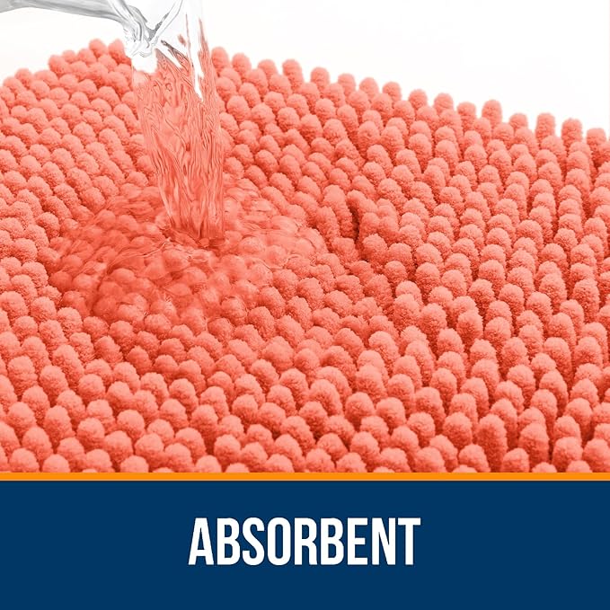 OLANLY Bathroom Rugs 70x46, Extra Soft Absorbent Chenille Bath Rugs, Rubber Backing Quick Dry, Machine Washable Bath Mats for Bathroom Floor, Tub and Shower, Home Decor Accessories, Coral