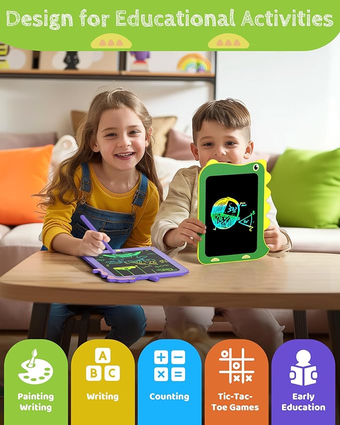 TEKFUN Toddler Boy Toys, 2 Pack LCD Writing Tablet for Kids, Doodle Board Dinosaur Toys, Travel Essentials for 3 4 5 6 Year Old Boys Girls, Easter Birthday Christmas Gifts (8.5inch Green*2)