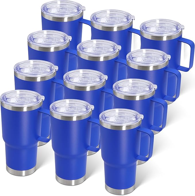 20 oz Tumbler with Handle and Lid, Stainless Steel Tumbler Insulated Travel Coffee Mug, Spill Proof Double Wall Vacuum Tumbler Cup Keep Drink Hot & Cold, Dark Blue, 12 Pack
