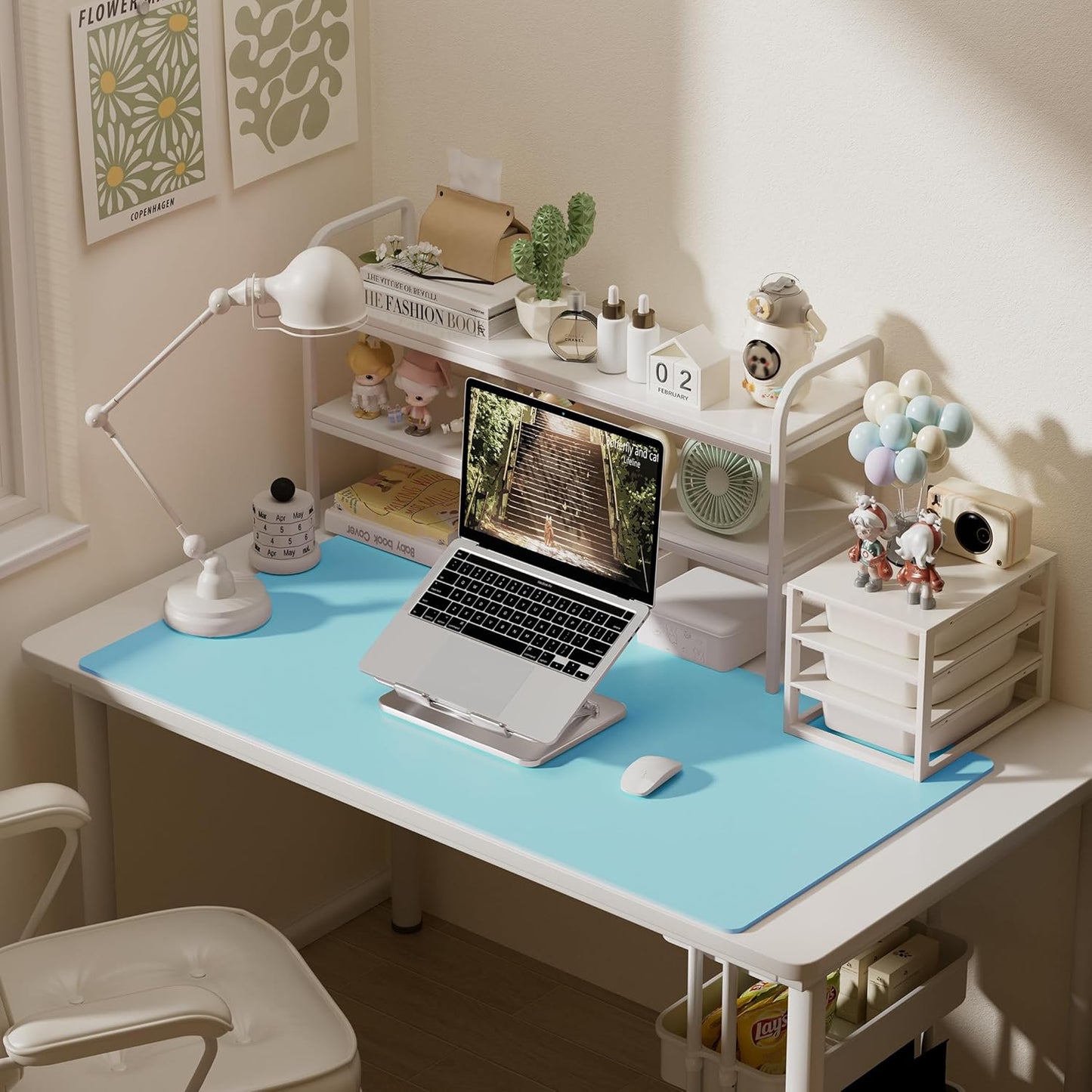 Aothia Faux Leather Desk Mat – Large Mouse Pad, Non-Slip PU Leather Blotter, Waterproof Writing Surface for Office and Home (Blue Topaz, 47.2" x 23.6")