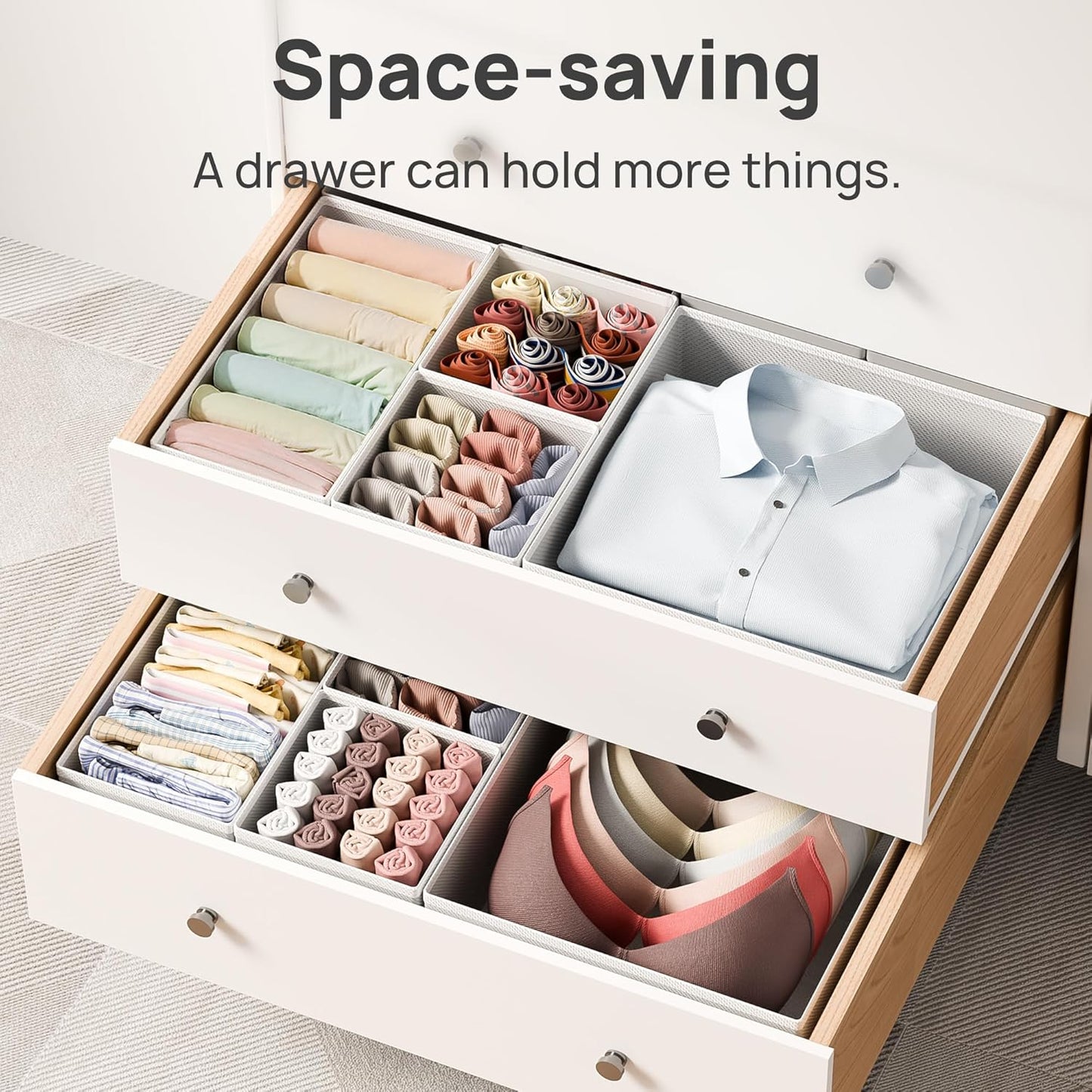 Vtopmart 18 Pack Drawer Organizer for Clothes, Dresser Drawer Organizer Bins, Foldable Fabric Closet Drawer Dividers, Underwear Storage Organizers for Baby Clothes, Bra, Socks, Ties, Scarf