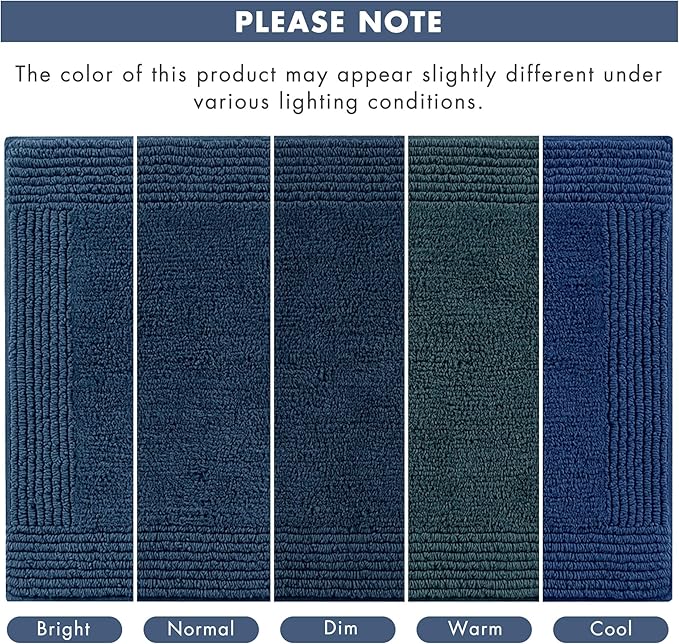 Madison Park Splendor Reversible 100% Cotton Tufted Bathroom Rug-3000 GSM Hotel Quality Luxurious Plush Medium Pile Bath Mat Absorbent, Quick Dry, Shower Room Décor, 24x72 Navy