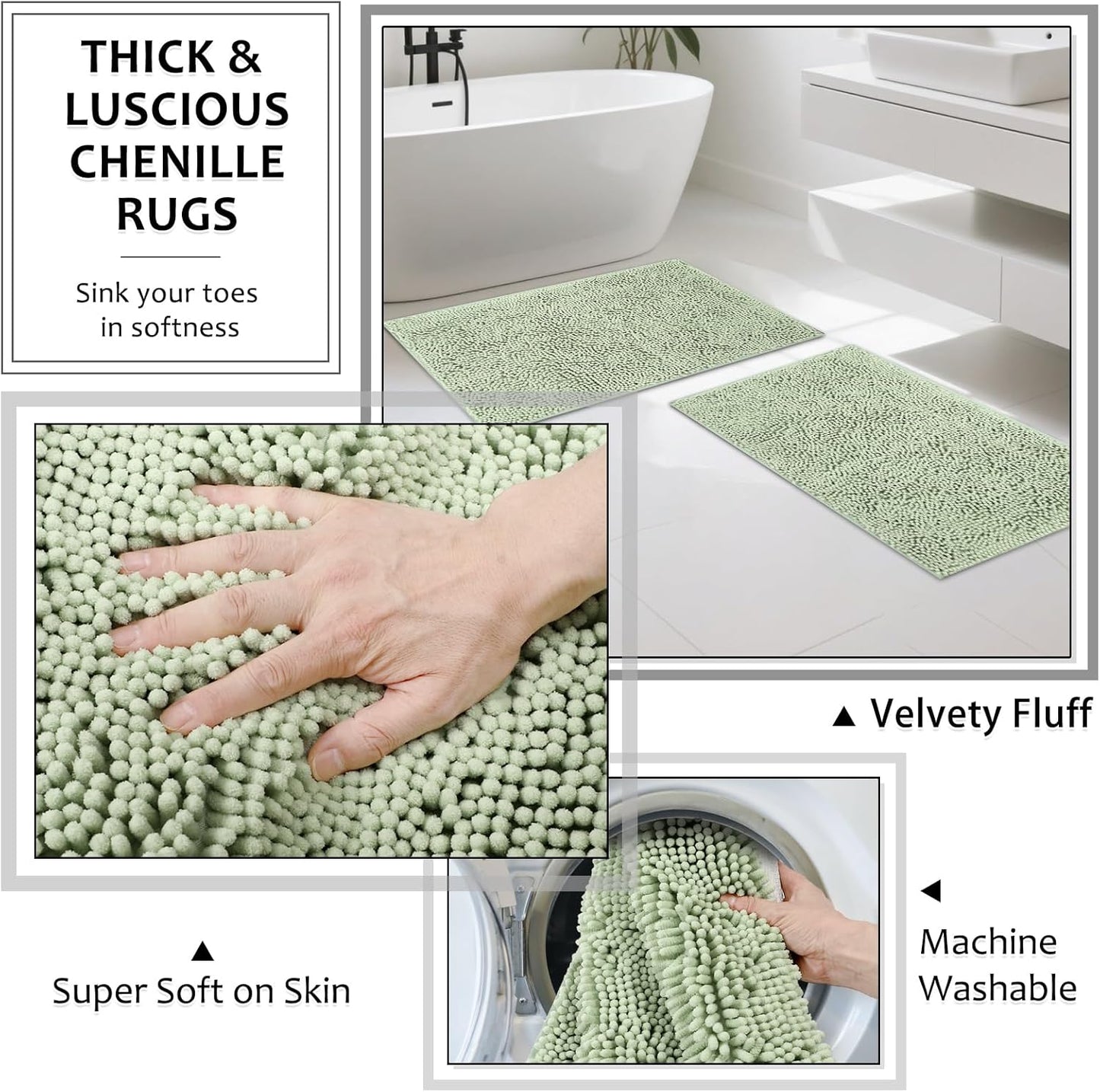 8-Piece Light Green Bathroom Set - Resin Bathroom Accessories Sets Complete with Shower Curtain and Rugs, Soap Dispenser, Toothbrush Holder, Tumbler & Vanity Organizer