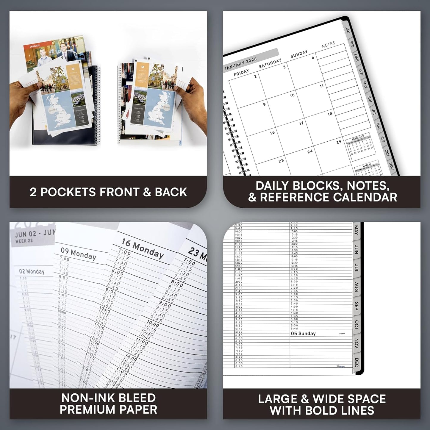 Ensight 2026 Appointment Book and Planner 8.5" x 11" Large Hourly Weekly Daily Schedule Book with Tabs, 15 Minute Time Slots, Black Calendar Organizer Jan 2026–Dec 2026 Appointment Planner - Black