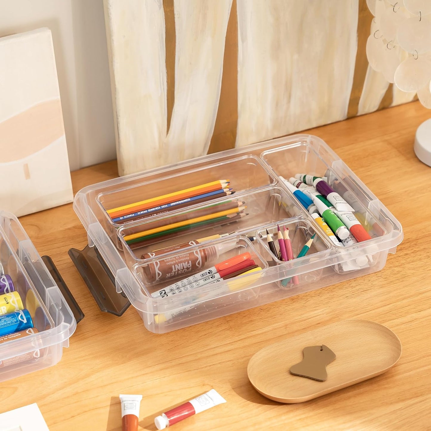 Citylife 2PCS Plastic Storage Bins, Stackable Portable Project Case Clear File Box, Versatile Craft Storage for Office, Kitchen, Bathroom and School Supplies, A4 Paper