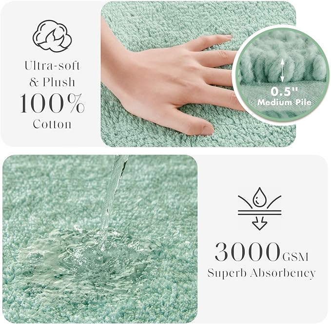 Madison Park Splendor Reversible 100% Cotton Tufted Bathroom Rug-3000 GSM Hotel Quality Luxurious Plush Medium Pile Bath Mat Absorbent, Quick Dry, Shower Room Décor, 24x72 Green