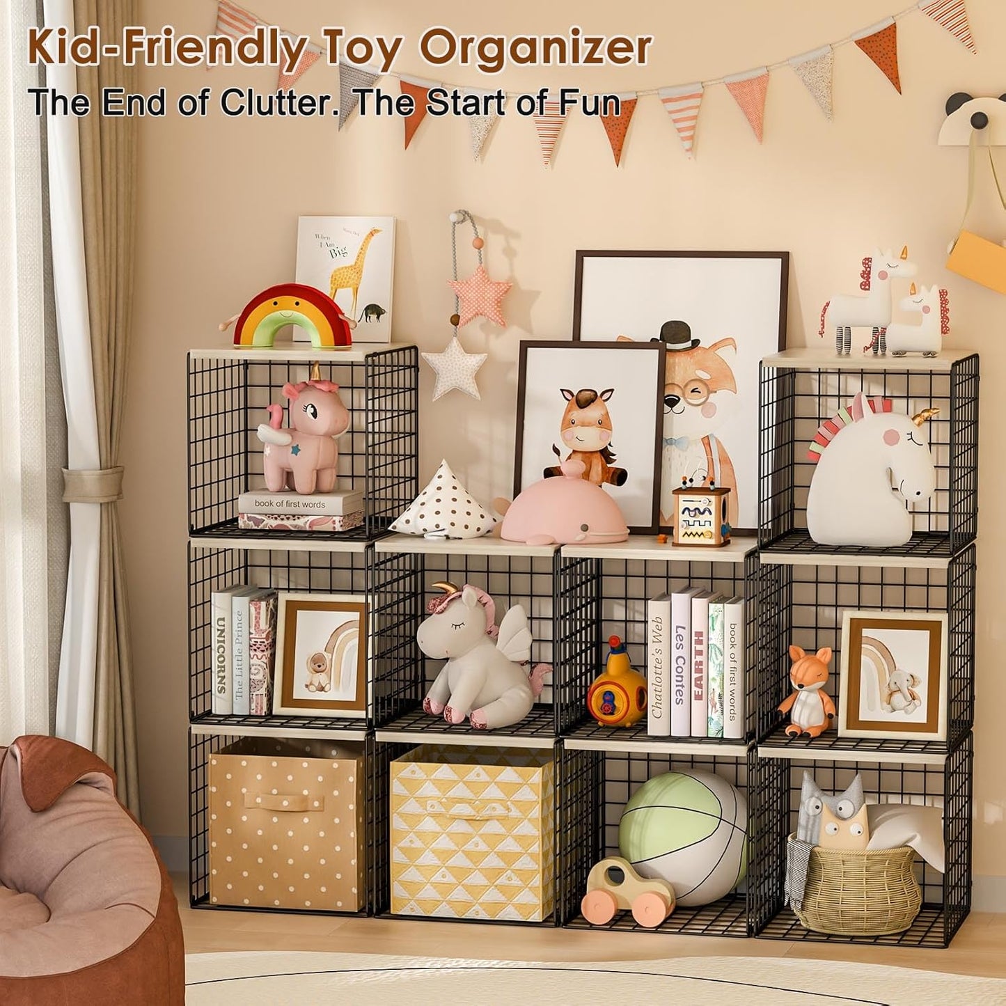 Storage Cubes - Heavy Duty Storage Bins for Shelves, Closet Organizers and Storage with Wood Top Extra Storage, Home Storage Cubes 3 Pack | Decorative Storage Baskets for Organizing Clothes Toys Books