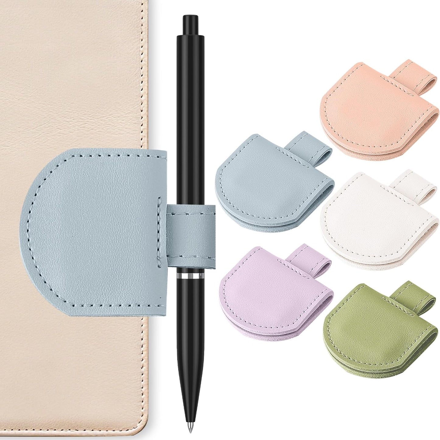 Magnetic Pen Loop Holder, Pencil Holder for Notebooks, Journals, Calendars, PU Leather 5 Pack
