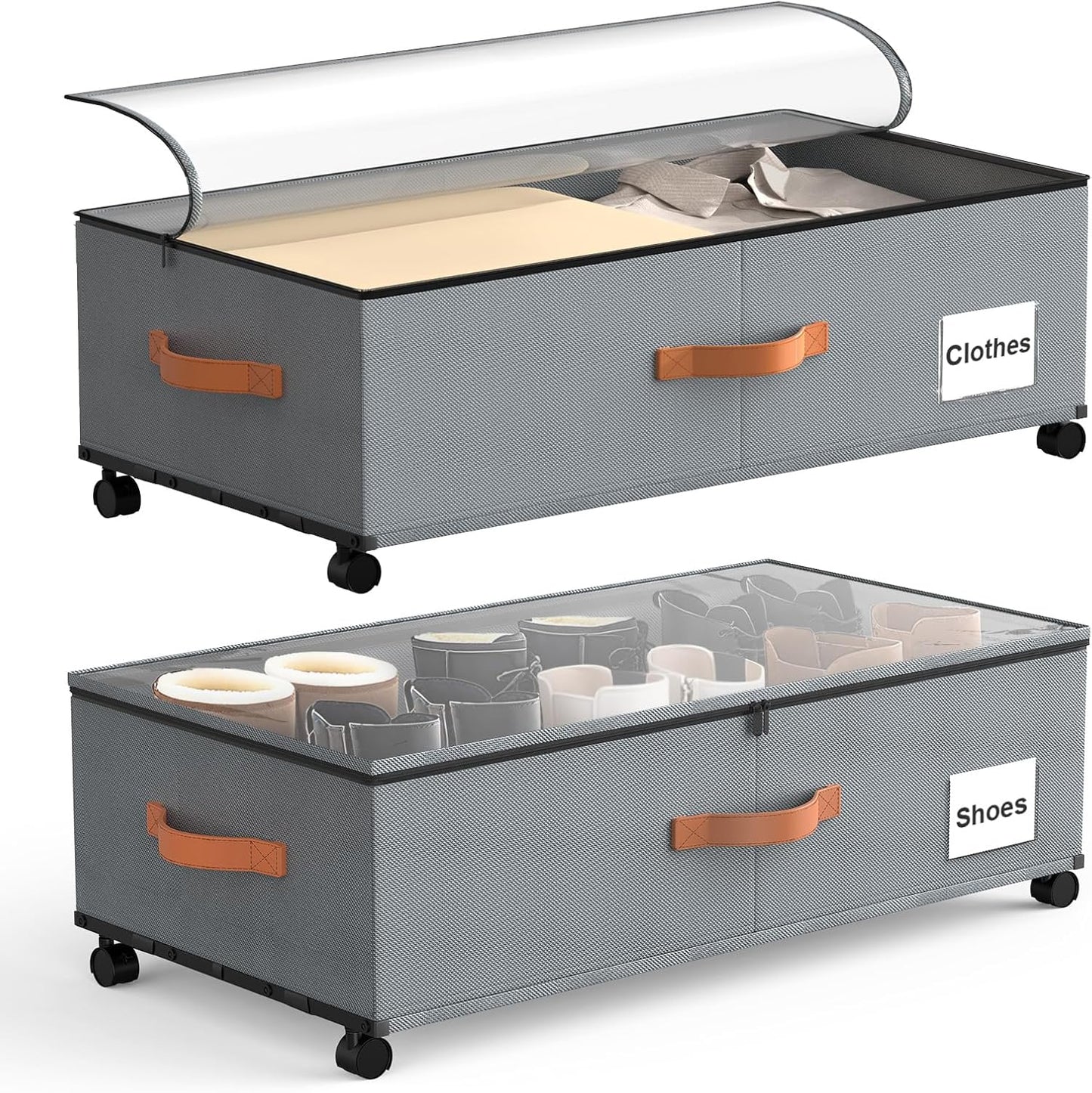 Under Bed Storage Containers with Wheels, 9.5 inches Higher Underbed Shoes Blankets Clothes Toy Storage Drawers for College Dorms Bedrooms Nursery Rooms Organization, 2 Pack to be Assembled