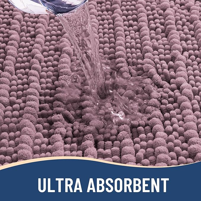 Arotive Luxury Chenille Bathroom Rug Mat, Extra Soft Thick Absorbent Shaggy Bath Rugs, Non-Slip Machine Wash Dry, Plush Bath Mats for Bathroom, Shower and Tub, 34x21, Deep Plum