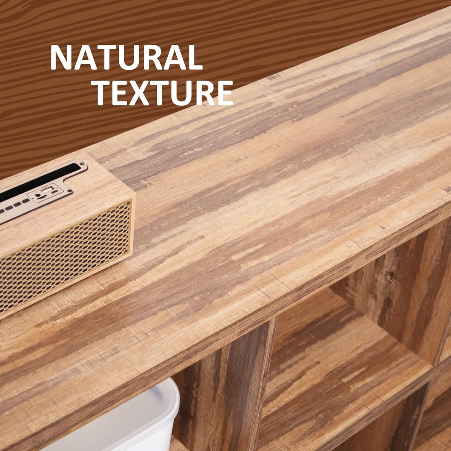 8 Cube Storage Organizer Bookshelf, Industrial Horizontal Bookcase, Accent Cubby Shelf, Media Console Table for Living Room, Home Office, 63 Inches, Light Oak