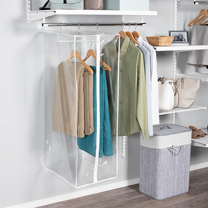 Garment Bag - Clear Hanging Closet Organizer - Durable Zippered Cover with Rod Protects Dresses, Suits, and Jackets from Dust and Moist- Top Metal Frame to Keep All Your Stuff in Shape- 54" x 20" x 15