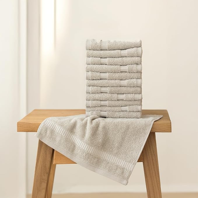 SALBAKOS 100% Turkish Cotton Washcloth Set of 12 13x13 inch | Heirloom Quality | Hotel & Spa Collection | Ultra Soft, Super Absorbent, Washcloth Towels | Made in Turkey (Stone, 12 Washcloths)