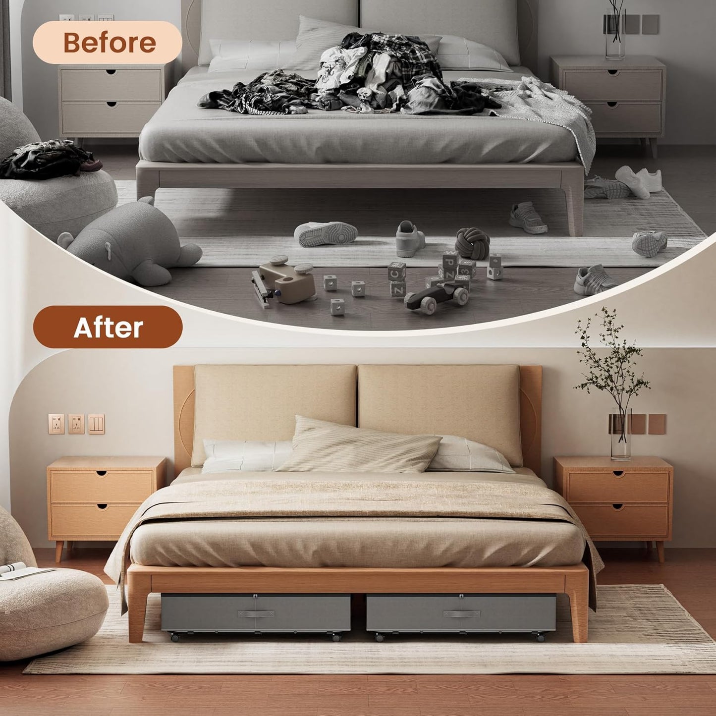 XXXL 78L Under Bed Storage with Wheels, Rolling Storage Containers with Support & Clear Lid, Heavy-Duty Metal Frame, Easy Pull-out, Underbed Storage Bins for Clothes, Shoes, Blankets, and Toys 2 pack