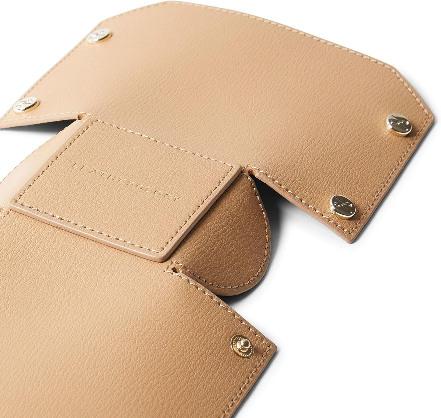 Leatherology Premium Tan Modern Pencil Cup – Leather Desk Organizer with Snap Construction, Lays Flat for Travel, Minimalist Portable Design with Suede Interior