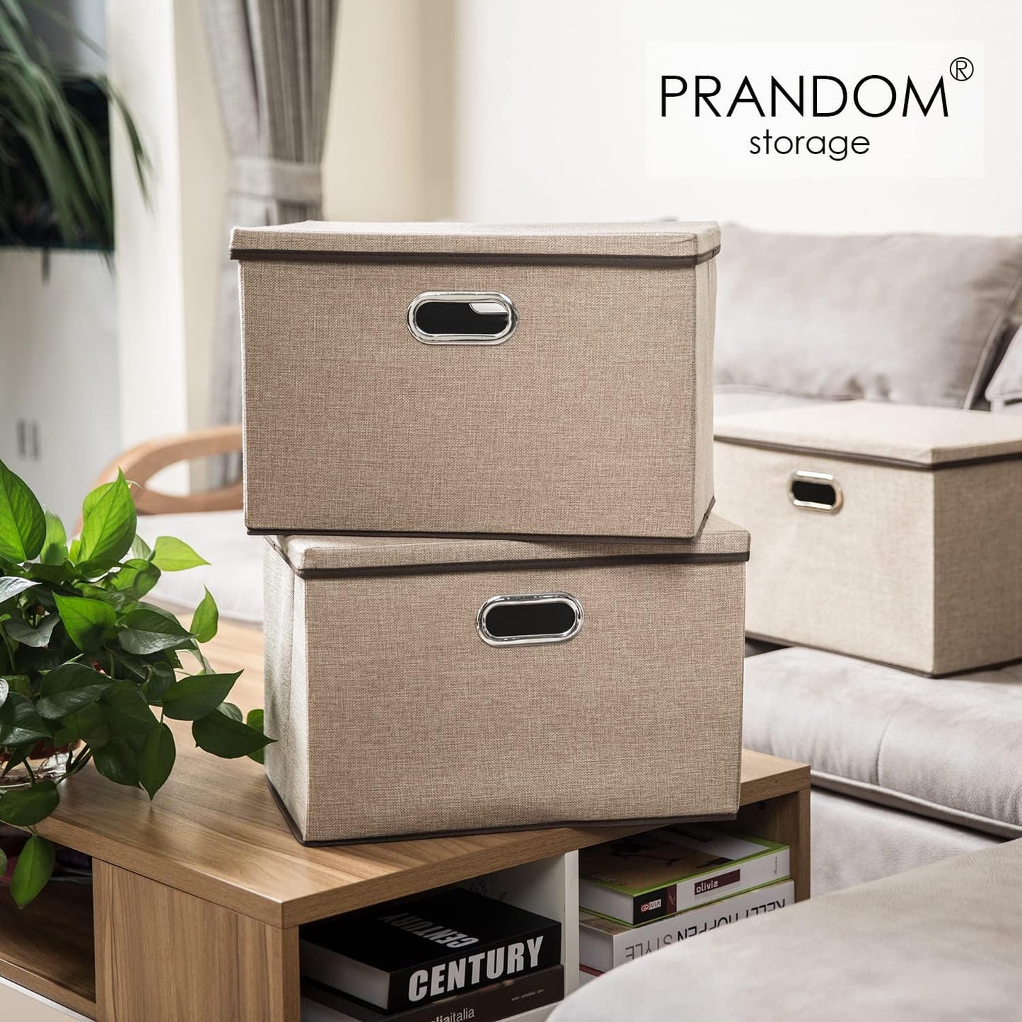 PRANDOM Extra Large Collapsible Storage Bins with Lids [5-Pack] Linen Fabric Foldable Storage Baskets Boxes Organizer Containers Cube with Cover for Bedroom Closet Office Nursery (22.8x15.75x13.8)