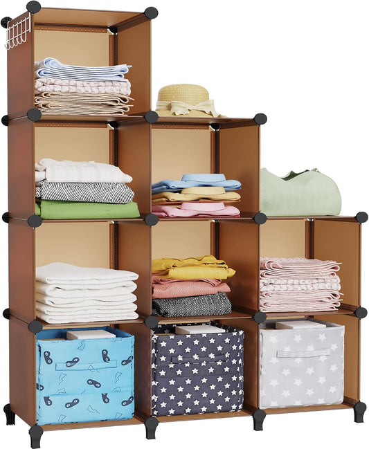 HOMIDEC Closet Organizers and Storage, 9 Cube Storage Organizer Cubes, Portable Closet Organizer Shelves for Clothes, Bedroom, Wardrobe, Kids Room, Bathroom, Brown