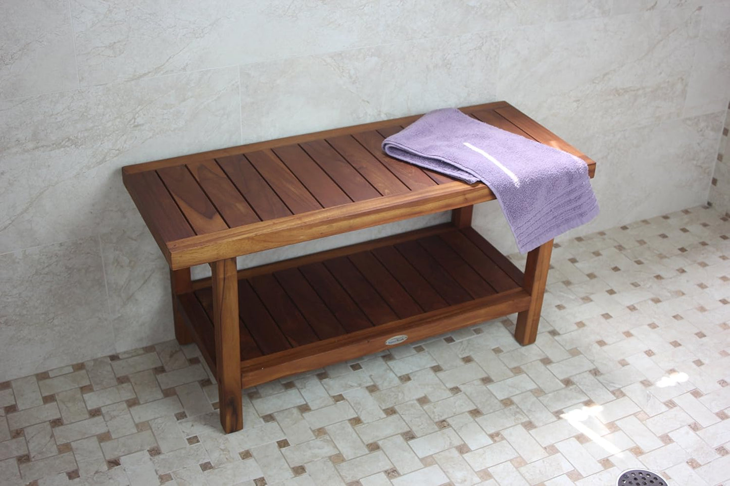 AquaTeak The Original 36" Spa Teak Shower Bench with Shelf & AquaTeak Premium Teak Oil