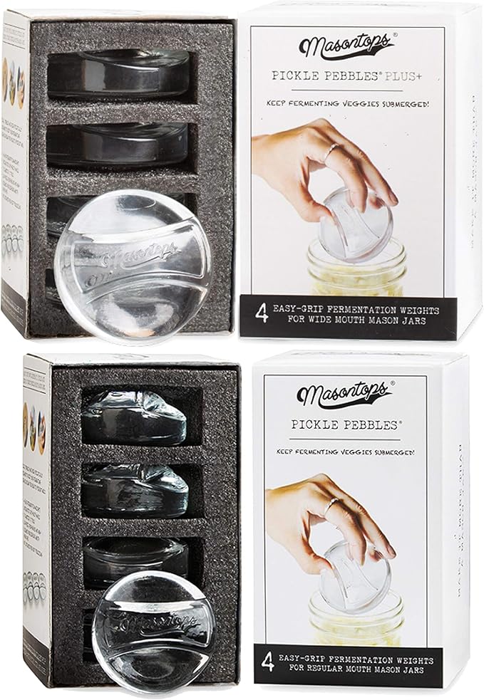 Masontops Pickle Pebble Glass Fermenting Weights - Pickling Fermentation Weight Set – Wide/Small Mouth Combo