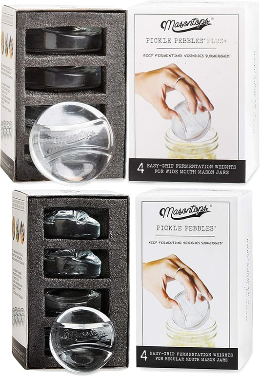 Masontops Pickle Pebble Glass Fermenting Weights - Pickling Fermentation Weight Set – Wide/Small Mouth Combo