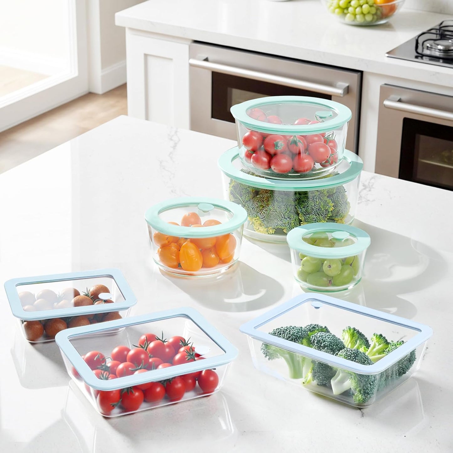 Urban Green Glass Food Container Set with Silicone Glass Lid, 3 Pack, Airtight, LeakProof, 100% Plastic Free, Meal Prep Food Storage Containers