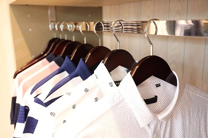 TOPIA HANGER Luxury Wooden Suit Hangers for Closet - Cherry Wood With Extra Thick Hook and Non-Slip Pants Bar, Heavy Duty Coat Hangers With Notches for Shirts - 16 Pack CT01M