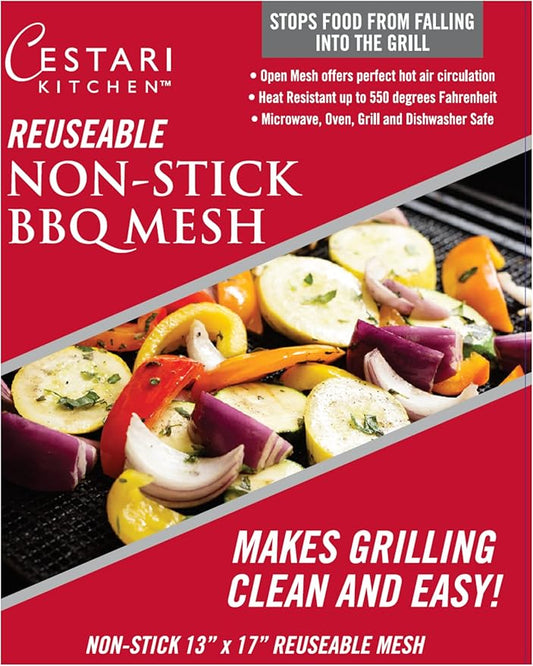 Cestari BBQ Grill Mats Non Stick Grill Toppers- Extra Large Cut to Fit - Pizza Oven Screen - Heavy Duty PFOA Free Grill Mesh Set of 2