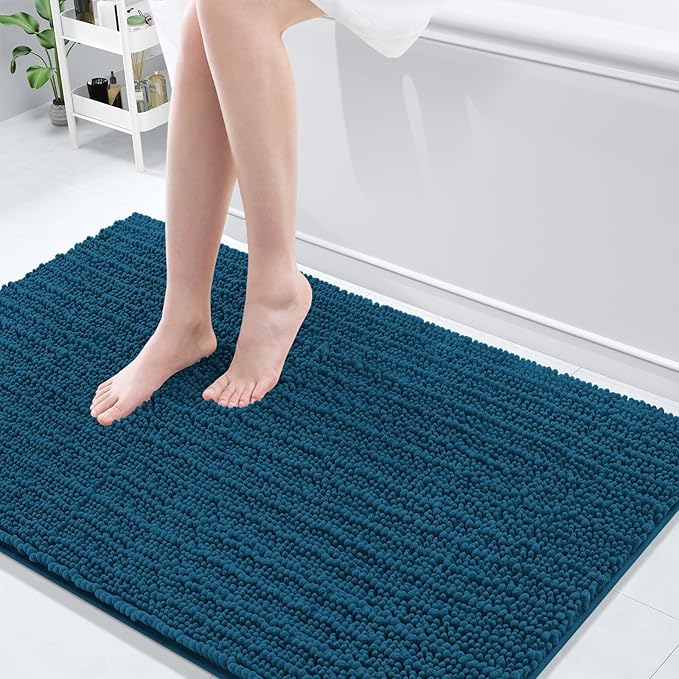 Arotive Luxury Chenille Bathroom Rug Mat, Extra Soft Thick Absorbent Shaggy Bath Rugs, Non-Slip Machine Wash Dry, Plush Bath Mats for Bathroom, Shower and Tub, 50x30, Peacock Blue