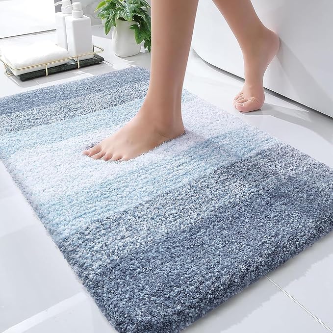 OLANLY Bathroom Rug Mat 30x20, Extra Soft and Absorbent Microfiber Bath Rugs, Non-Slip Plush Shaggy Bath Carpet, Machine Wash Dry, Bath Mats for Bathroom Floor, Tub and Shower, Blue